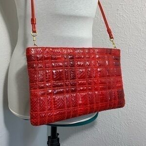 Albi vintage red quilted genuine snakeskin crossbody bag.